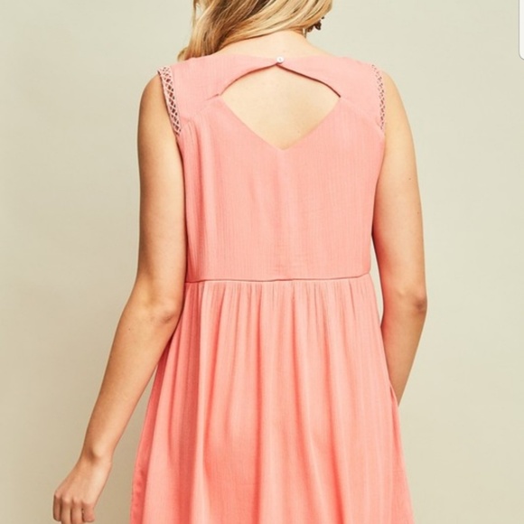 Coral Crochet Accent Babydoll Dress - Picture 2 of 4